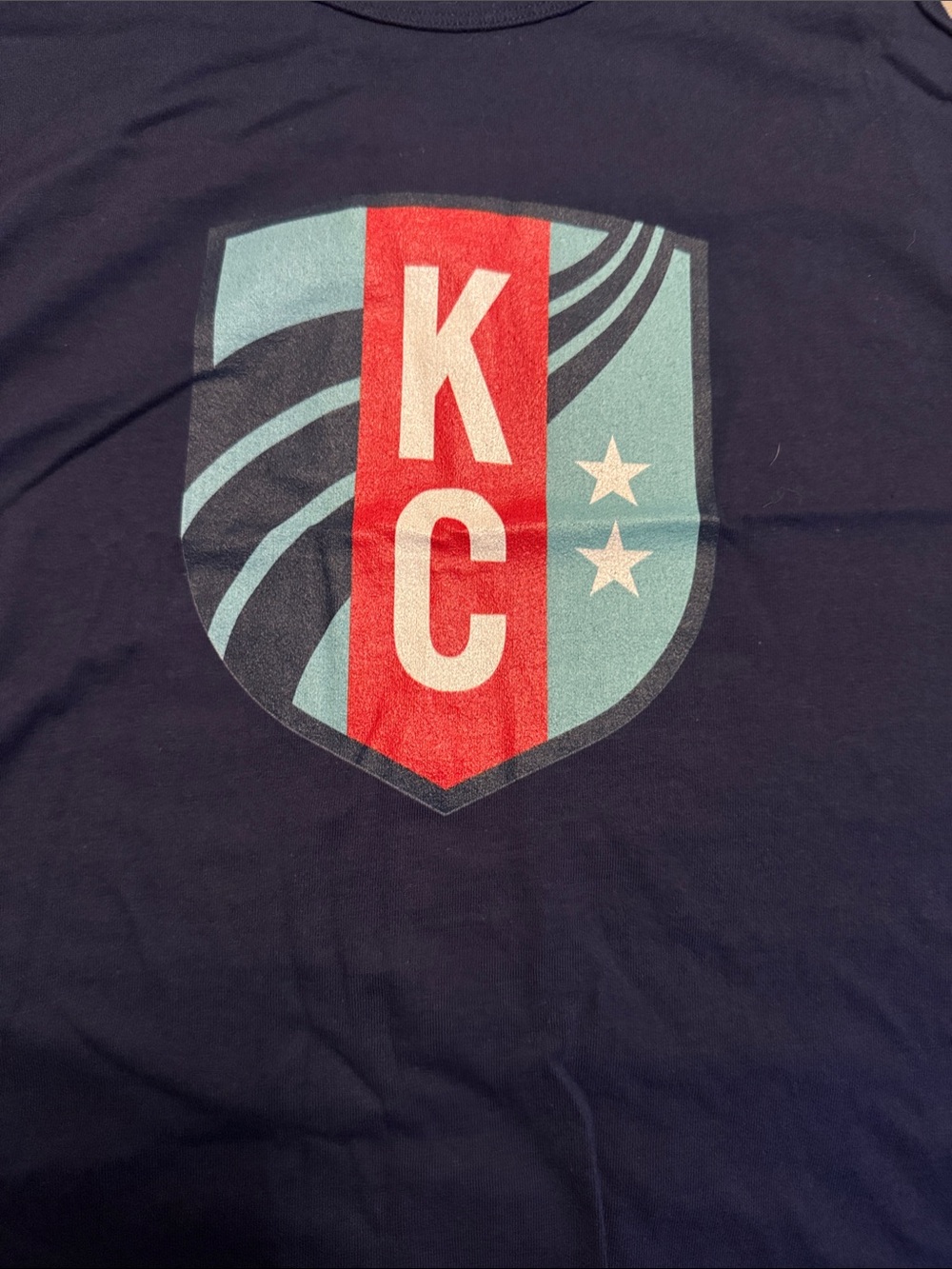 KC Current WSL Graphic tank top - Navy with Red & Light Blue.